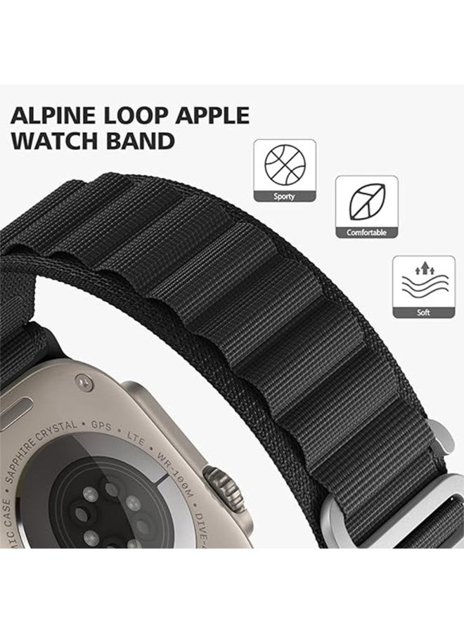 سوار من النايلون من الباين لوب متوافق مع ساعة ابل الترا 49 ملم 45 ملم 44 ملم 42 ملم، قابل للتعديل مع خطاف معدني على شكل حرف C لساعة اي ووتش الترا 2، سلسلة – مريح وقابل للتنفس للاستخدام اليومي والأنشطة الخارجية - أسود - Image 3